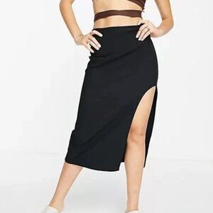 Abercrombie & Fitch Black Midi Side Slit Skirt - XXSP